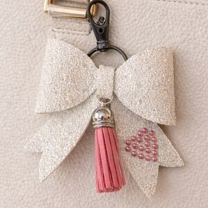 White Glitter and Tassel Bag Charm Key Chain